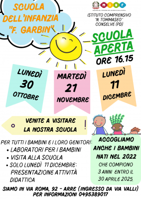 INIZIATIVA "SCUOLA APERTA" PRESSO LA SCUOLA DELL'INFANZIA "F. GARBIN" INIZIATIVA "SCUOLA APERTA" PRESSO LA SCUOLA DELL'INFANZIA "F. GARBIN"